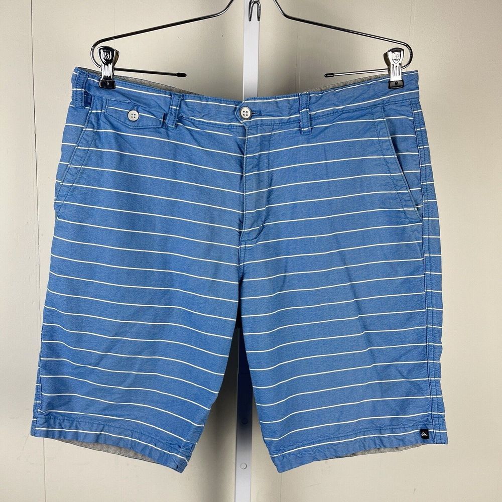 QUIKSILVER Mens 36‎ Chino Shorts Blue Striped Cotton Chambray Summer